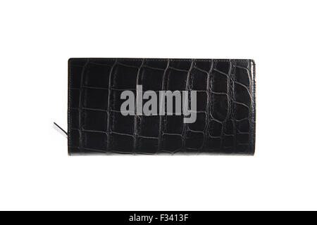 Simple et belle pochette de cuir noir sur fond blanc Banque D'Images
