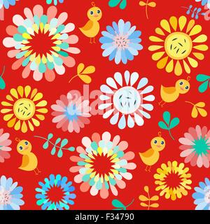 Modèle transparent avec fleurs et oiseaux. Colorful vector background . Modèle vecteur lumineux Illustration de Vecteur