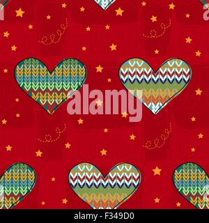 Arrière-plan de fête lumineuse avec coeurs en tricot. Illustration de Vecteur