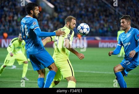 Saint-pétersbourg, Russie. Sep 29, 2015. Ligue des Champions de football. Zenit St Petersburg et KAA Gent. Depoitre Laurent en avant de KAA Gent Credit : Action Plus Sport/Alamy Live News Banque D'Images