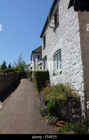 Pierre Blanc, de maisons dans un village lane Devon Banque D'Images