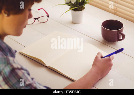 Businesswoman writing notes in book Banque D'Images