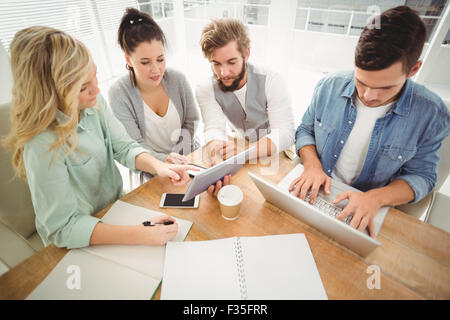 High angle view of business people working in office Banque D'Images