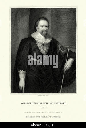 Portrait de William Herbert, 3e comte de Pembroke. Chancelier de l'Université d'Oxford, il fonde Pembroke College, Oxford w Banque D'Images