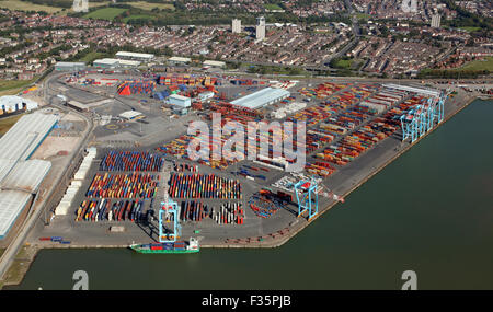 Vue aérienne de Seaforth Docks de Liverpool, Merseyside, Royaume-Uni Banque D'Images