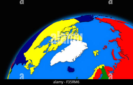 La région polaire du nord de l'Arctique sur la planète Terre, une carte politique Banque D'Images