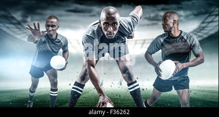 Image composite de rugby player with ball tournant Banque D'Images