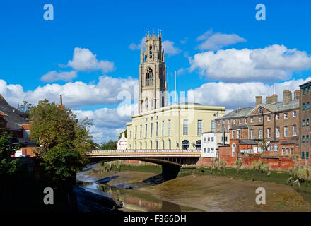 Eglise St Botolph et la rivière Witham, Boston, Lincolnshire, Angleterre, Royaume-Uni Banque D'Images