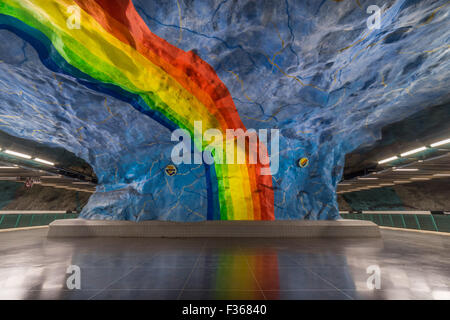 À l'intérieur de la station de métro Stadion à Stockholm Tunnelbana Banque D'Images