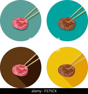 Morceau de viande est tenue avec des baguettes en télévision style d'icône. Japonais, Chinois, Coréen restaurant logo Illustration de Vecteur