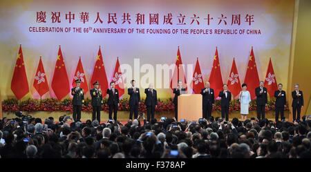 Hong Kong, Chine. 1 octobre, 2015. Une réception est organisée pour célébrer le 66e anniversaire de la fondation de la République populaire de Chine à Hong Kong, Chine du sud, le 1er octobre 2015. © Lui Siu Wai/Xinhua/Alamy Live News Banque D'Images