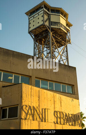 Torre Sant Sebastià de Port Vell, Téléphérique Teleférico del Puerto, Barcelone Barceloneta, Barcelone, Catalogne, Espagne Banque D'Images