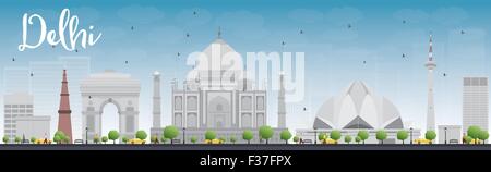 Skyline de New Delhi avec repères gris et bleu ciel. Vector illustration Illustration de Vecteur