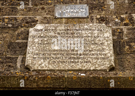 Une plaque à la base de Hardy's Monument Banque D'Images