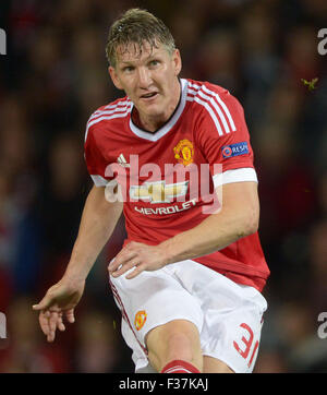 Manchester, UK. Sep 30, 2015. Bastian Schweinsteiger Manchester United, au cours de l'UEFA Champions League Groupe B match aller match de football entre Manchester United et le VfL Wolfsburg à l'Old Trafford à Manchester, en Grande-Bretagne, le 30 septembre 2015. Dpa : Crédit photo alliance/Alamy Live News Banque D'Images