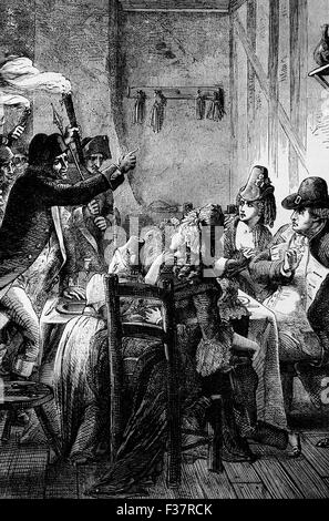 L'arrestation du roi Louis XVI et sa famille le 3 décembre 1791 à Varennes dans la Meuse en Lorraine au nord-est de la France, après qu'il a été décidé qu'ils devraient être traduits en justice pour trahison. Banque D'Images