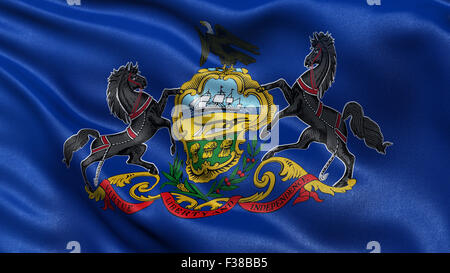 L'état de Pennsylvanie nous drapeau ondulant dans le vent avec la texture de haute qualité Banque D'Images