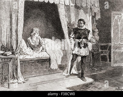 Une scène de William Shakespeare Othello. Acte V, scène 2. Desdemona : 'vous parlez de tuer ?' Othello : 'ay je fais." Illustration par Gordon Browne. Banque D'Images