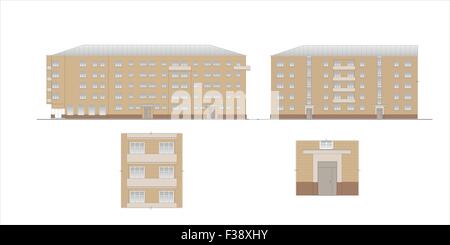 Maisons, bâtiments, constructions, installations. Illustrations de bâtiments et maisons des lieux urbains, des dessins de maisons classic Banque D'Images