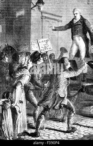 Henry 'Orator' Hunt (1773 - 1835), un radical britannique le président et agitateur, invité par l'Union patriotique, la société formée par l'observateur de Manchester, de parler à un rassemblement à Manchester le 16 août 1819. Il est devenu le massacre de Peterloo après laquelle il fut arrêté et condamné à deux ans de prison. Banque D'Images