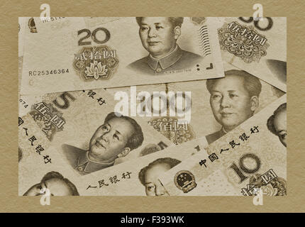 De nombreux projets de Yuan avec le portrait de Mao Zedong. Le renminbi, la monnaie chinoise, a été introduit en 1949, la Chine, l'Asie Banque D'Images