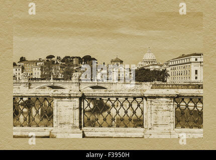 Vue depuis le pont Ponte Sant Angelo au Vatican avec le dôme de la Basilique Saint-Pierre, Rome, Latium, Italie, Europe Banque D'Images