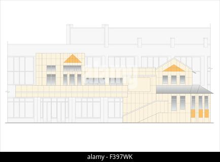 Maisons, bâtiments, constructions, installations. Illustrations de bâtiments et maisons des lieux urbains, des dessins de maisons classic Banque D'Images