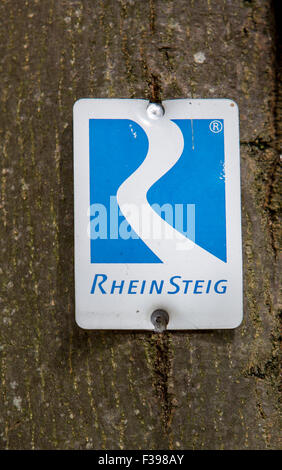 Signe de la sentier de randonnée Rheinsteig, le long du Rhin Banque D'Images