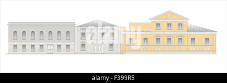 Maisons, bâtiments, constructions, installations. Illustrations de bâtiments et maisons des lieux urbains, des dessins de maisons classic Banque D'Images