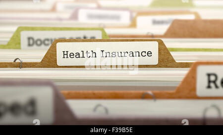 Assurance santé - s'inscrire dans l'annuaire Nom du dossier. Couleur, Image floue. Vue rapprochée. Banque D'Images