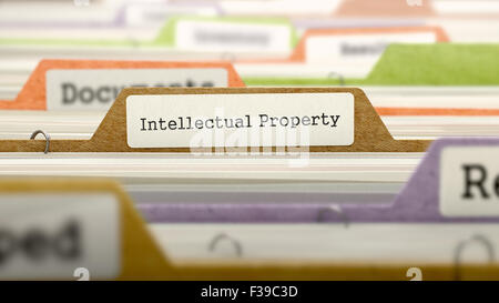 La propriété intellectuelle - Registre Nom de dossier dans le répertoire. Couleur, Image floue. Vue rapprochée. Banque D'Images