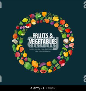 Fruits et légumes logo vector modèle. la nourriture ou les icônes de la récolte Illustration de Vecteur