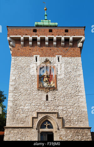 Tour Médiévale de la Florian Gate à Cracovie, Pologne. Banque D'Images