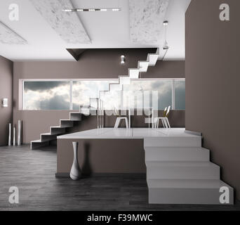 Intérieur d'une pièce avec escalier 3D render Banque D'Images