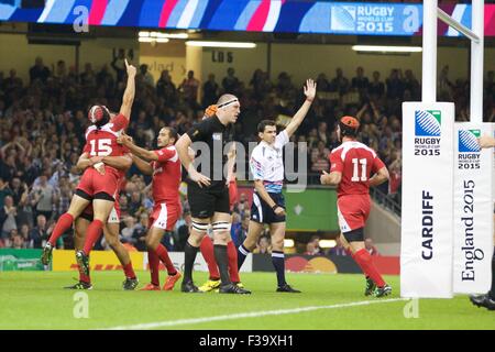 Millennium Stadium, Cardiff, Pays de Galles. 09Th Oct, 2015. Coupe du Monde de Rugby. La Nouvelle-Zélande contre la Géorgie. La Géorgie fullback Beka Tsiklauri célèbre son essai. Credit : Action Plus Sport/Alamy Live News Banque D'Images