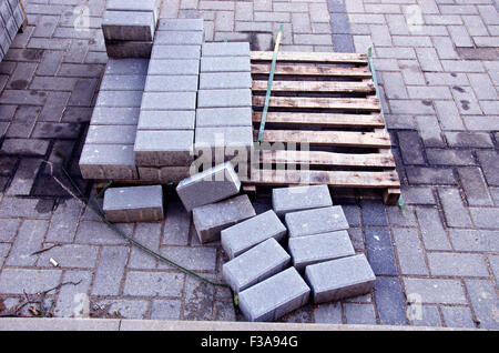 Palette avec peu de rangées de blocs de béton Revêtement gris en briques street Banque D'Images