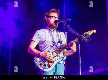 Cuomo Weezer de rivières musicien effectue sur scène au Festival 2015 La vie est belle à Las Vegas Banque D'Images