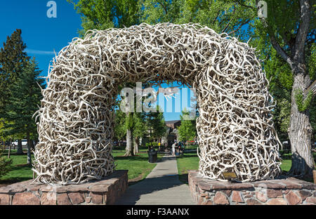 Le Wyoming, Jackson, George Washington Memorial Park Town Square, aka-elk antler arch Banque D'Images