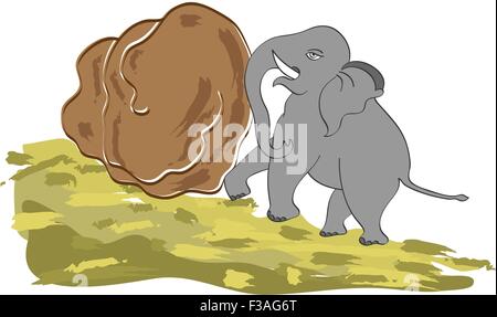 Le concept art, puissance : Elephant Rock en poussant vers le haut avec sa tête sur la Colline Vector Art Illustration de Vecteur