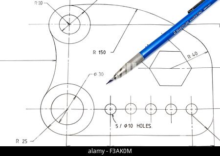 Dessin au crayon d'ingénierie mécanique Banque D'Images