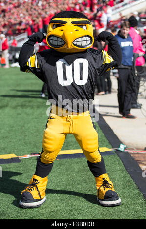 Madison, WI, USA. 3e oct, 2015. Mascotte de l'Iowa pendant la NCAA Football match entre l'Iowa Hawkeyes et le Wisconsin Badgers au Camp Randall Stadium à Madison, WI. John Fisher/CSM/Alamy Live News Banque D'Images