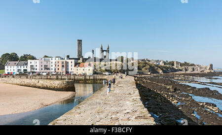 Le port à St Andrews Fife en Écosse avec brise-lames longues et l'entrée Banque D'Images