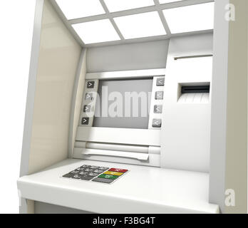 Une vue rapprochée d'une façade atm générique avec un écran vide sur un fond isolé Banque D'Images