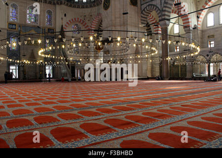 L'intérieur de la mosquée Suleymanie, District de Fatih, Istanbul. La Turquie Banque D'Images