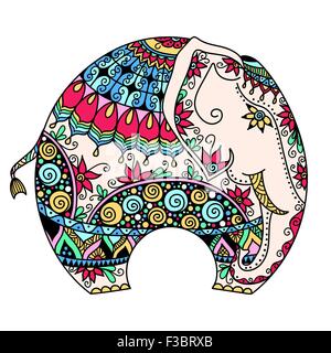 L'éléphant indien décoré couleur vectorielle Illustration de Vecteur