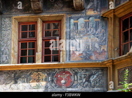 Scène peinte datée du 1648 sur Maison Pfister Colmar Alsace France Banque D'Images