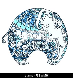 Blue Elephant indien décoré de vecteur Illustration de Vecteur