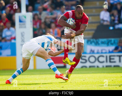 Leicester, Royaume-Uni. 4 octobre, 2015. Coupe du Monde de Rugby. L'Argentine contre les Tonga. Telusa Veainu des Tonga. Credit : Graham Wilson / Pipeline Images/Alamy Live News Banque D'Images