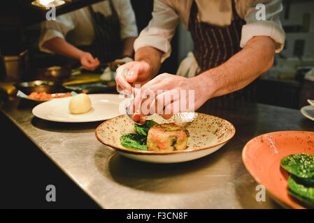 Restaurant chef application touche finale à plat de viande Banque D'Images