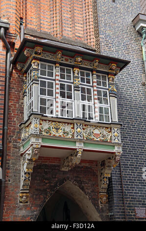 Fenêtre en saillie de l'Hôtel de Ville, Lubeck, Allemagne Banque D'Images